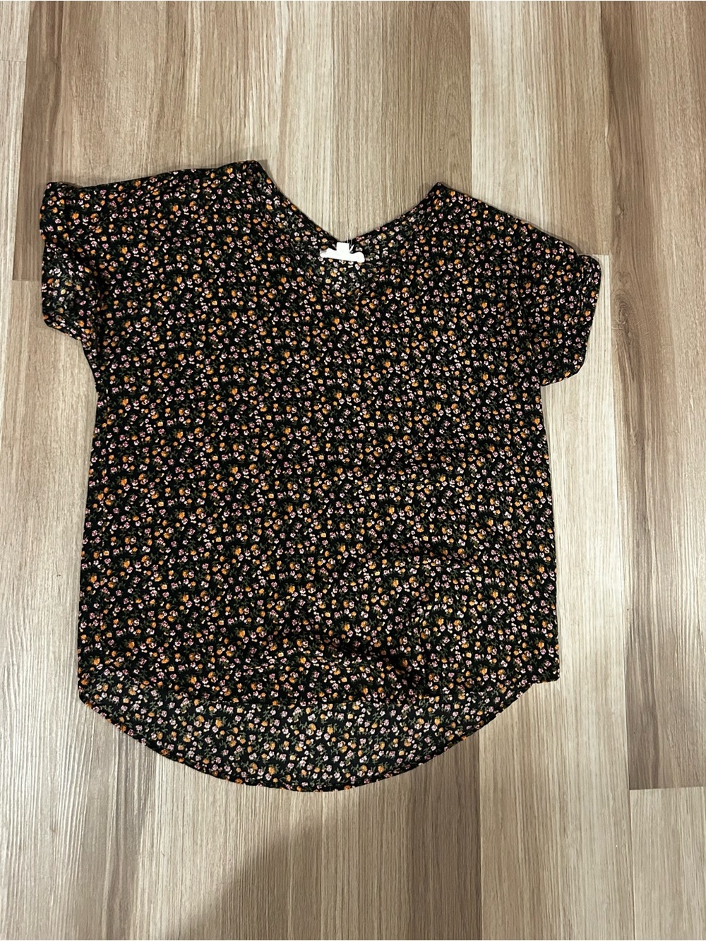 Women's Black Floral Short Sleeve Top XL
